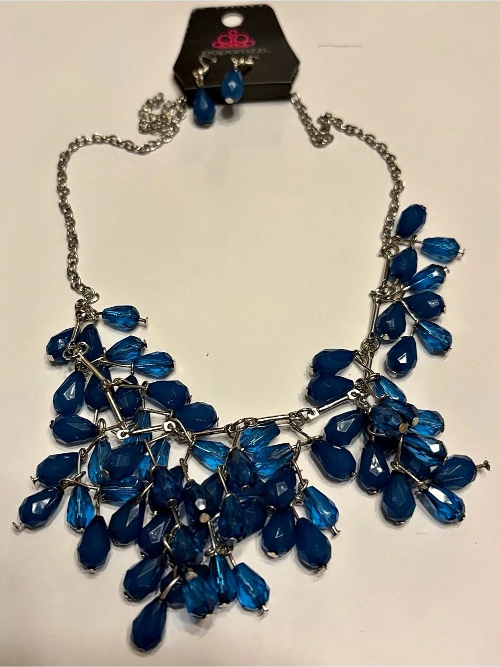 Paparazzi Summer Solo - Blue Necklace & Earrings Blue & Silver